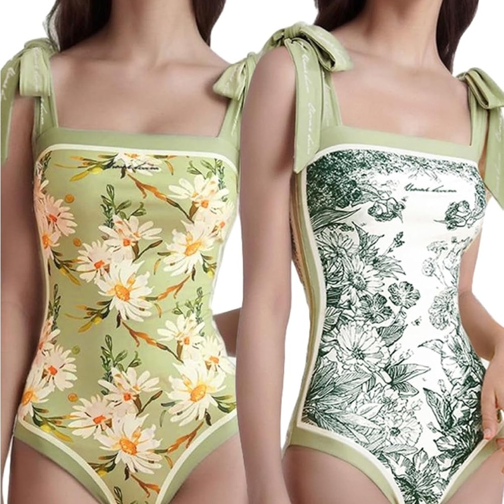 Floral Green Kids One Piece Swimsuit